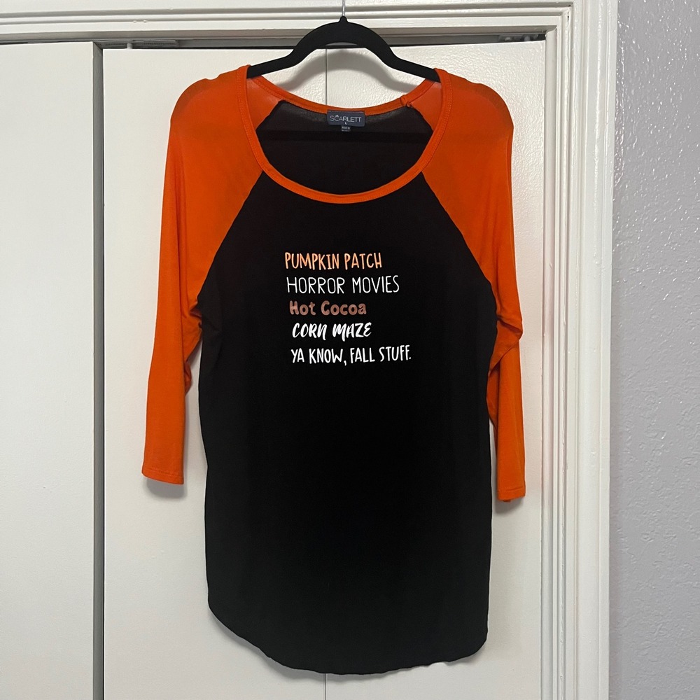 Fall Vibes Raglan Top Pumpkin Patch Horror Movies‎ Hot Cocoa Size Large